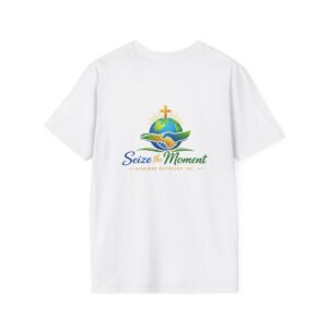 Seize the Moment cross and globe T-Shirt | Christian ministry logo tee